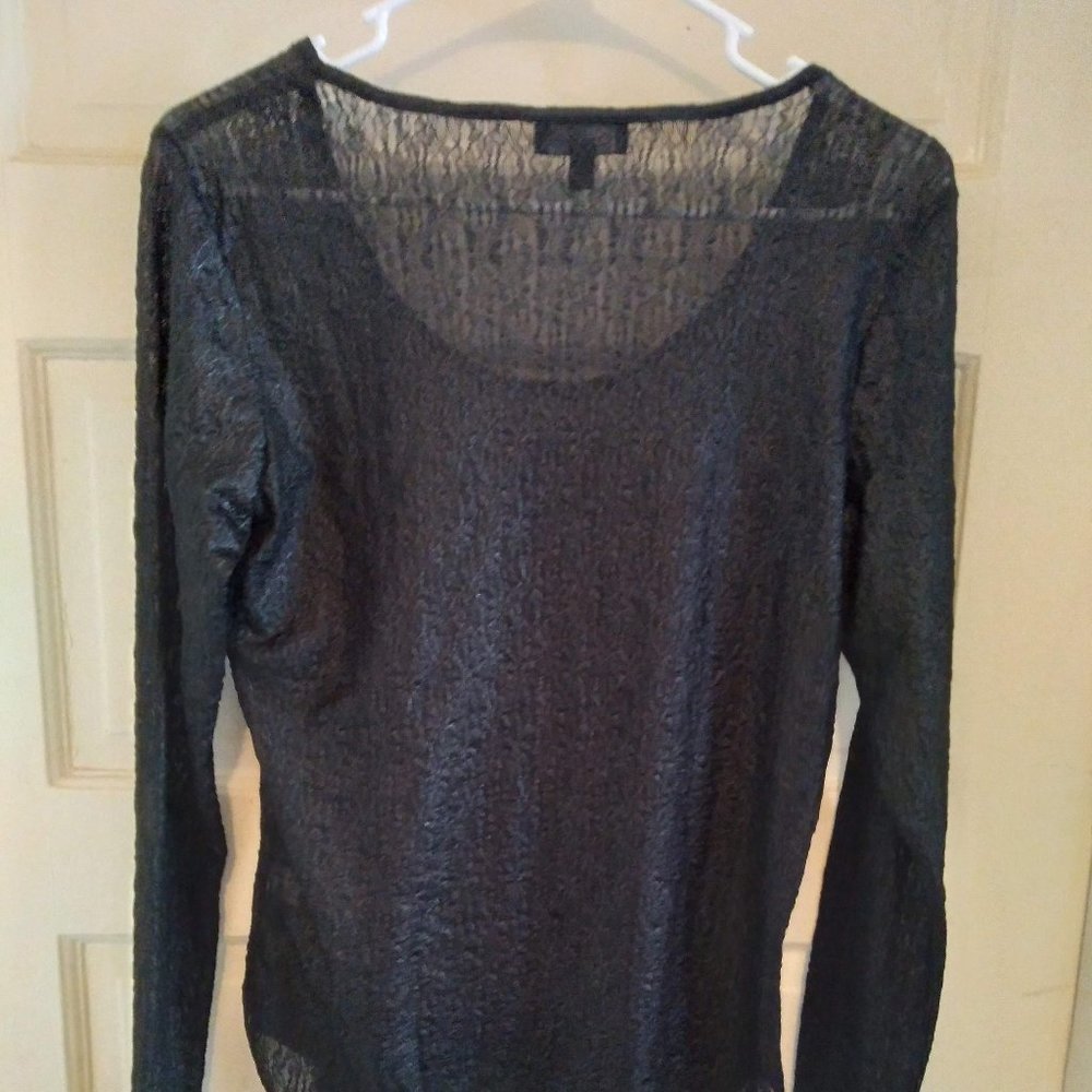 BEBE. Sheer. No Appliques. Basic Solid Color. Black. Long Sleeve, Size Medium.